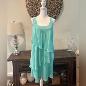 NWT Shoshanna Turquoise Raceback Tiered Sheer Sleeveless Shift Dress Sz 8